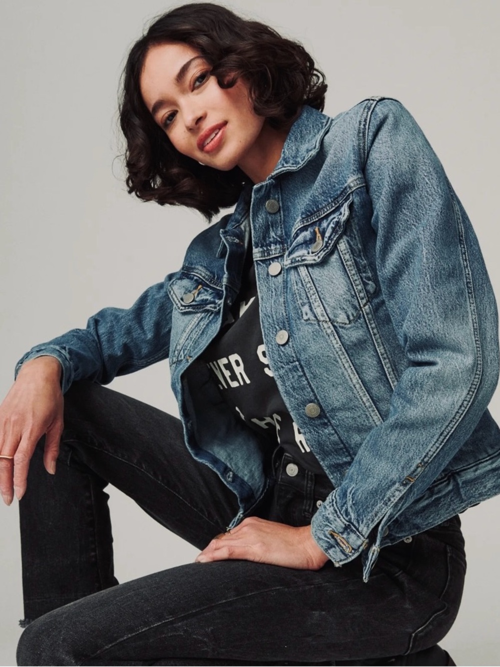 LUCKY BRAND S XS Tomboy Trucker Jacket • Denim Utility 7WP11361 Medium Wash